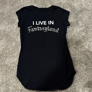 Black Graphic T-Shirt with Rhinestone Fantasyland